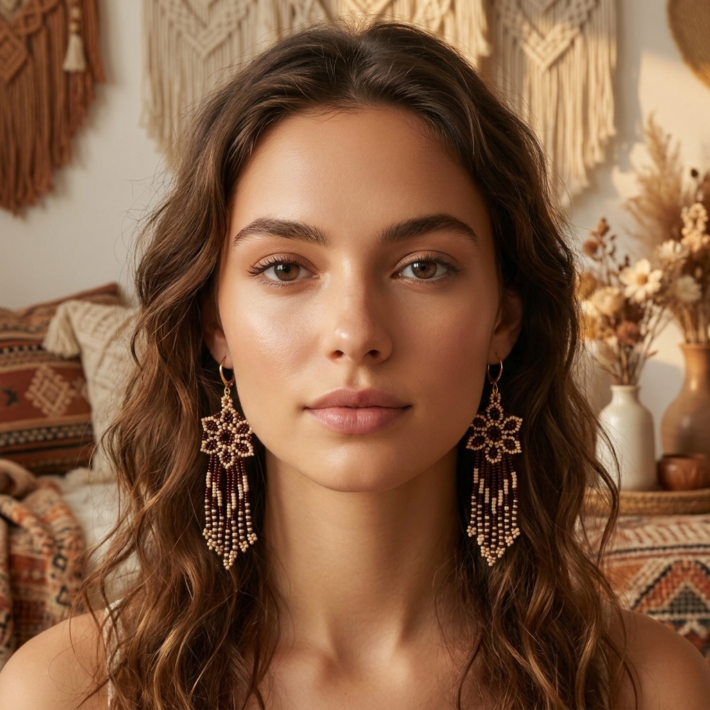 Korálkové Náušnice Elara Brown Gold Matte