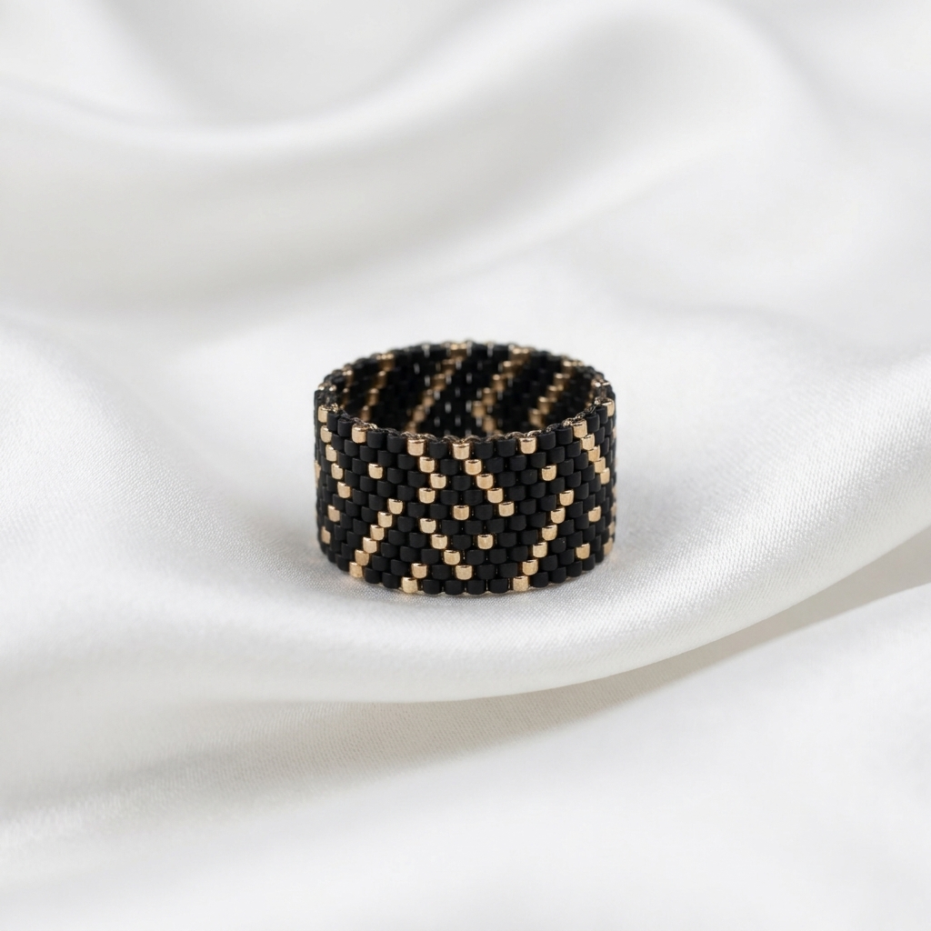 Miyuki Korálkový Prsten Luna Black Gold