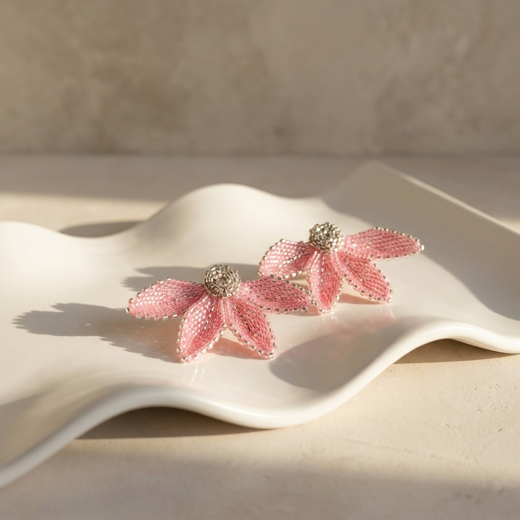 Miyuki náušnice puzety - Delicate Bloom Light Rose 