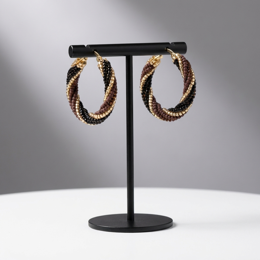 Miyuki Náušnice – Twisted Luxe Hoops black and brown