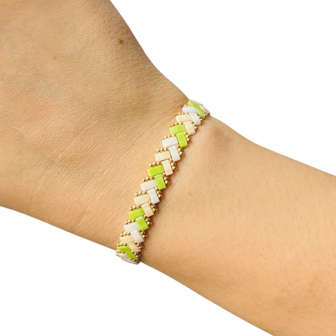 Elastický náramek Serenata green and beige