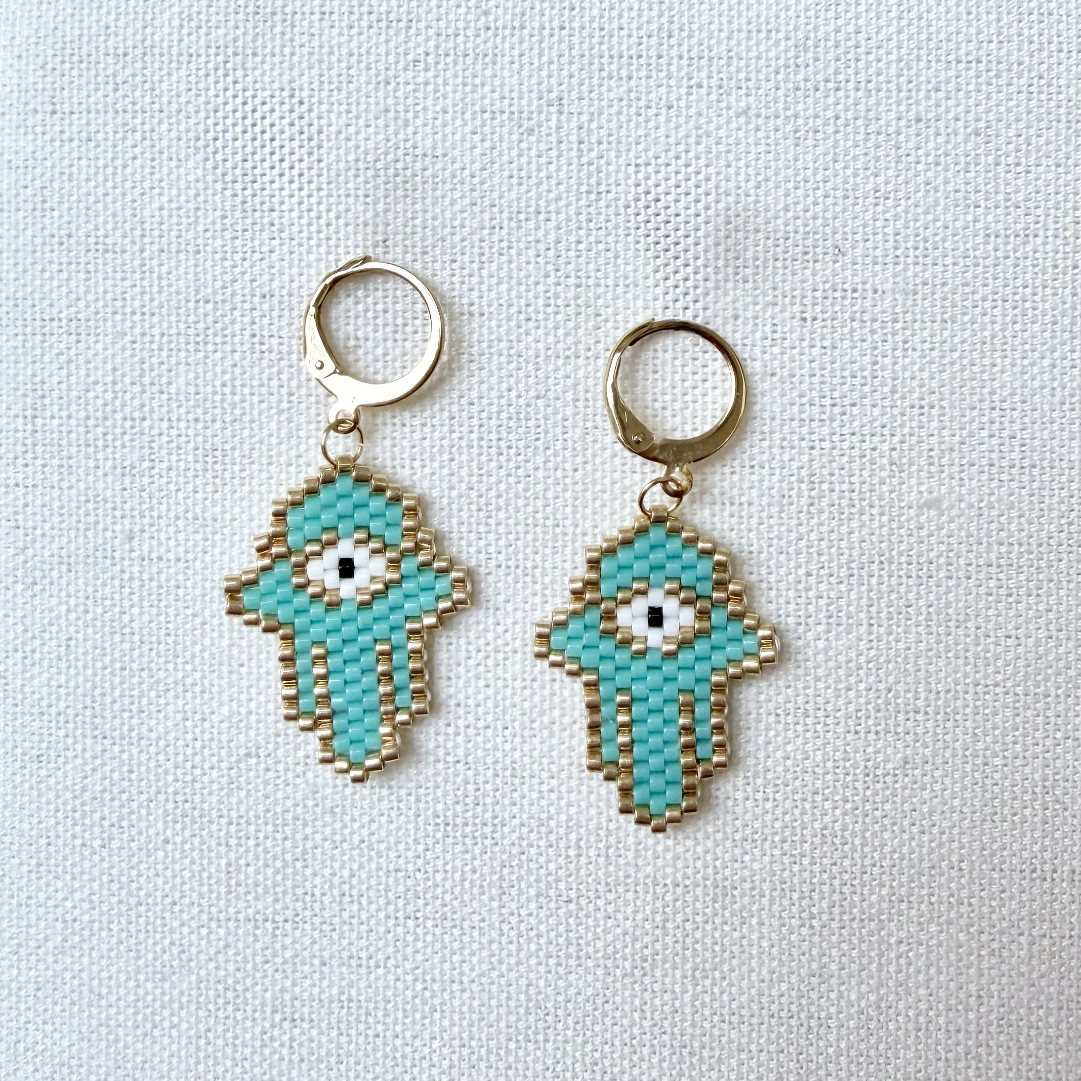 Náušnice Hamsa – ruka ochrany | Miyuki Delica | chirurgická ocel