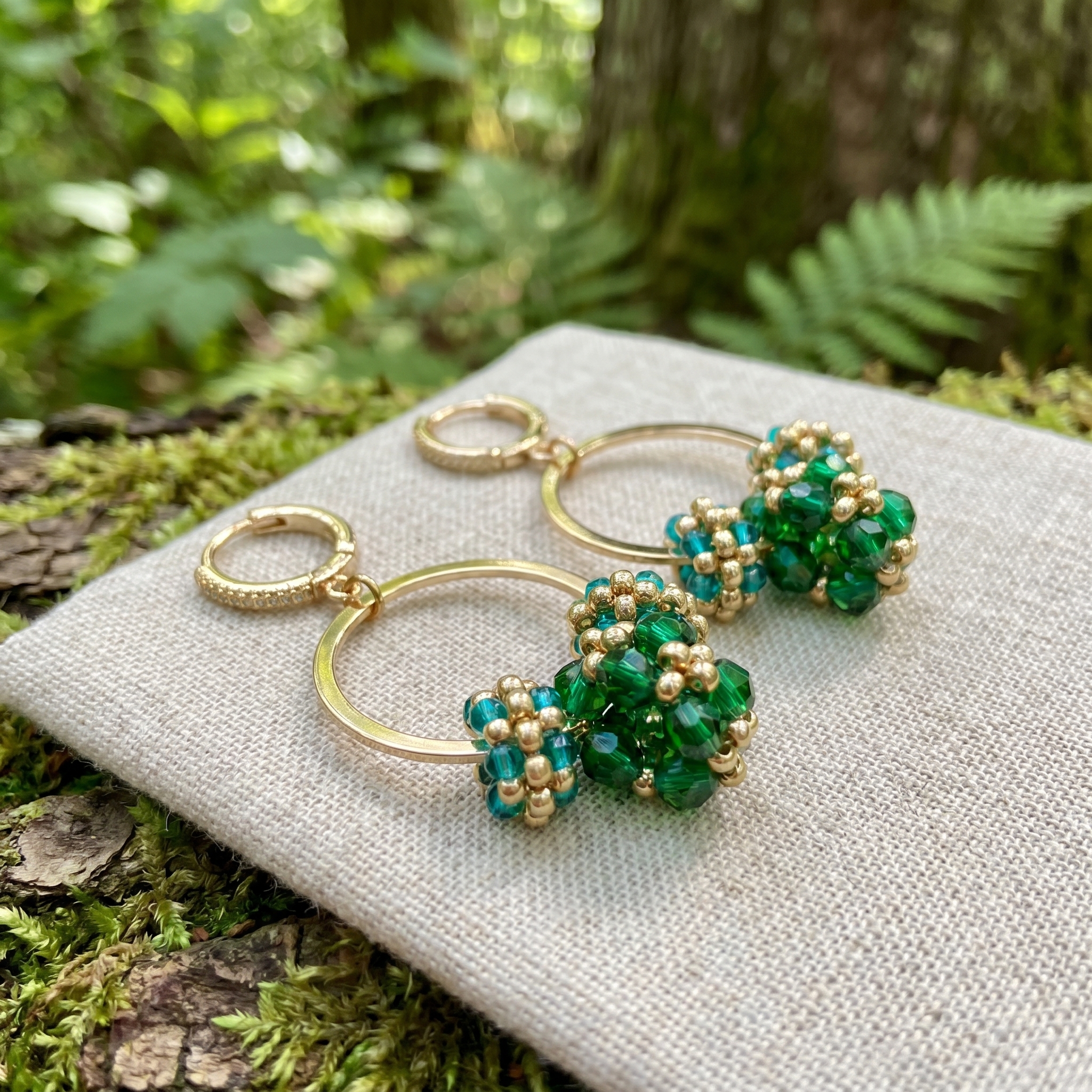 Náušnice kruhy - Emerald Bloom