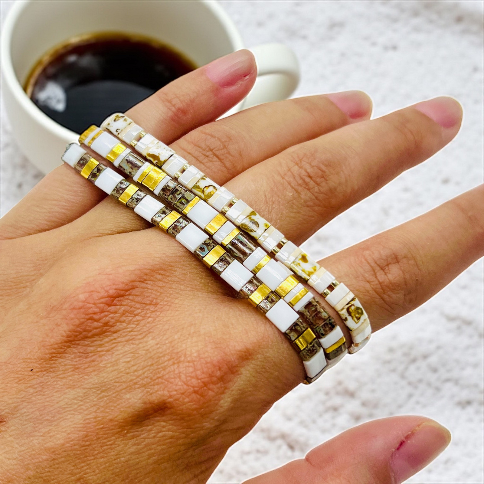 Sada Miyuki náramků White Shimmer