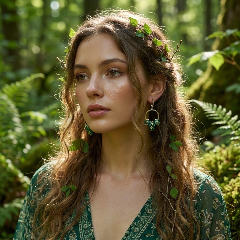 Náušnice kruhy - Emerald Bloom