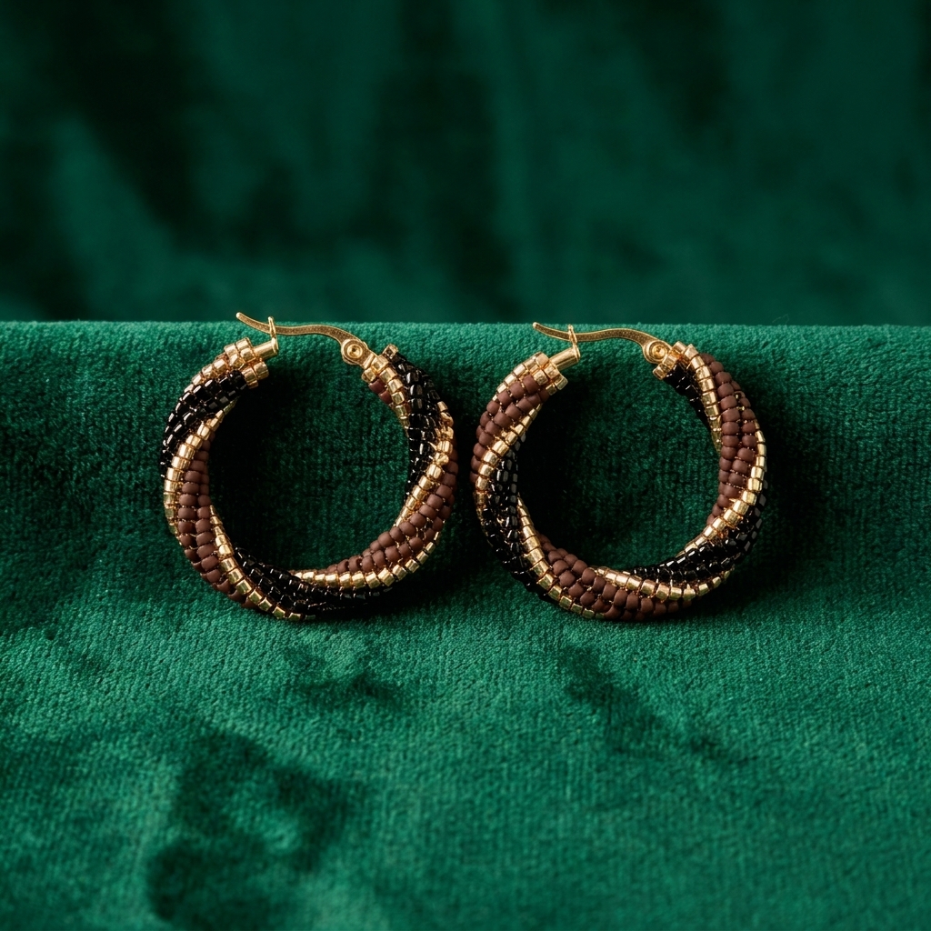 Miyuki Náušnice – Twisted Luxe Hoops black and brown