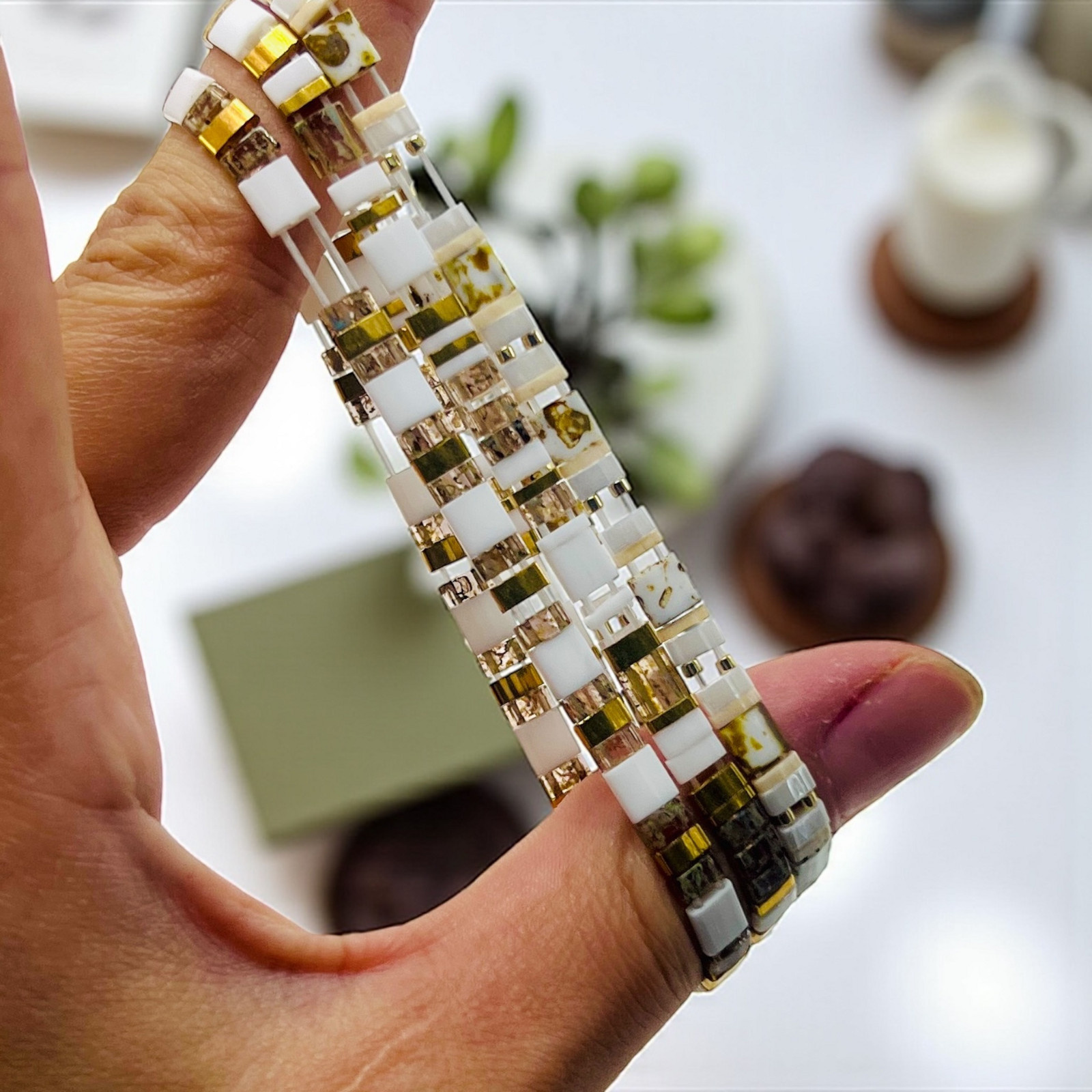 Sada Miyuki náramků White Shimmer