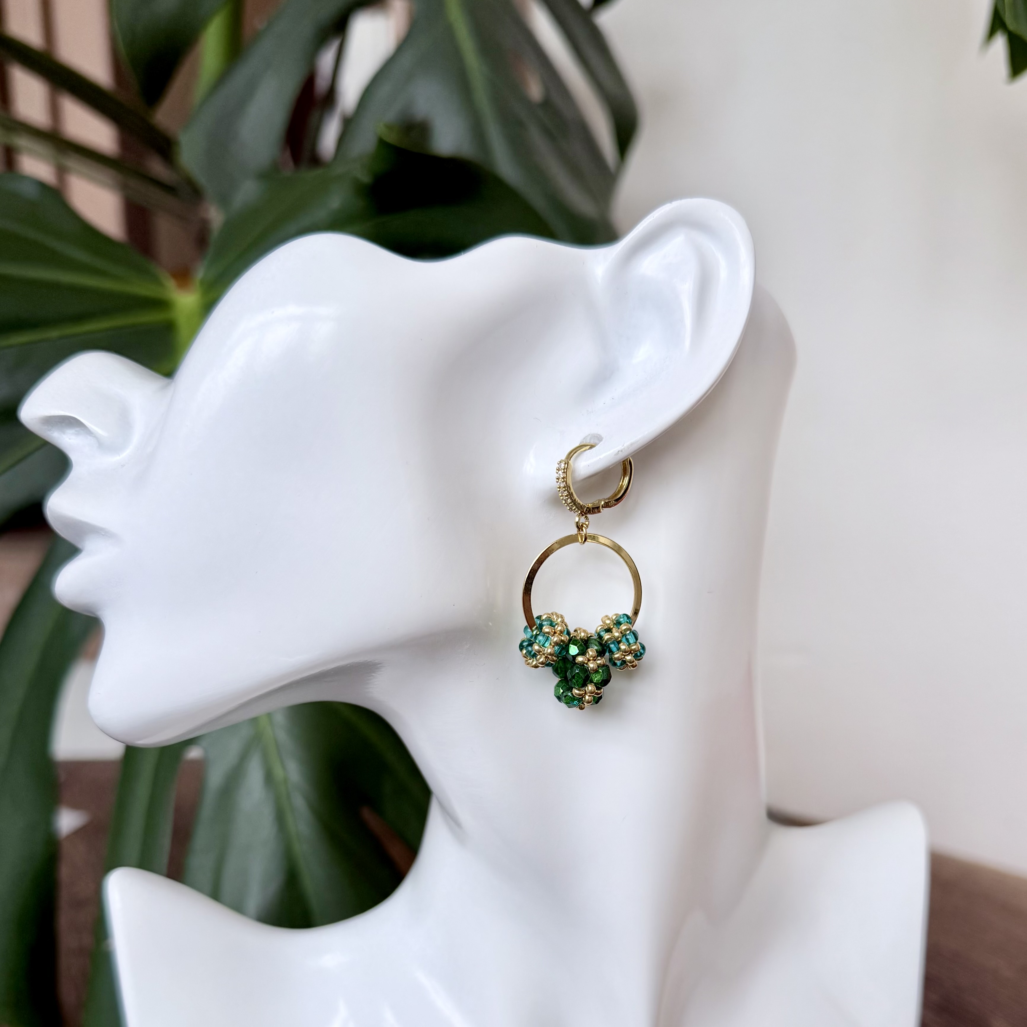Náušnice kruhy - Emerald Bloom