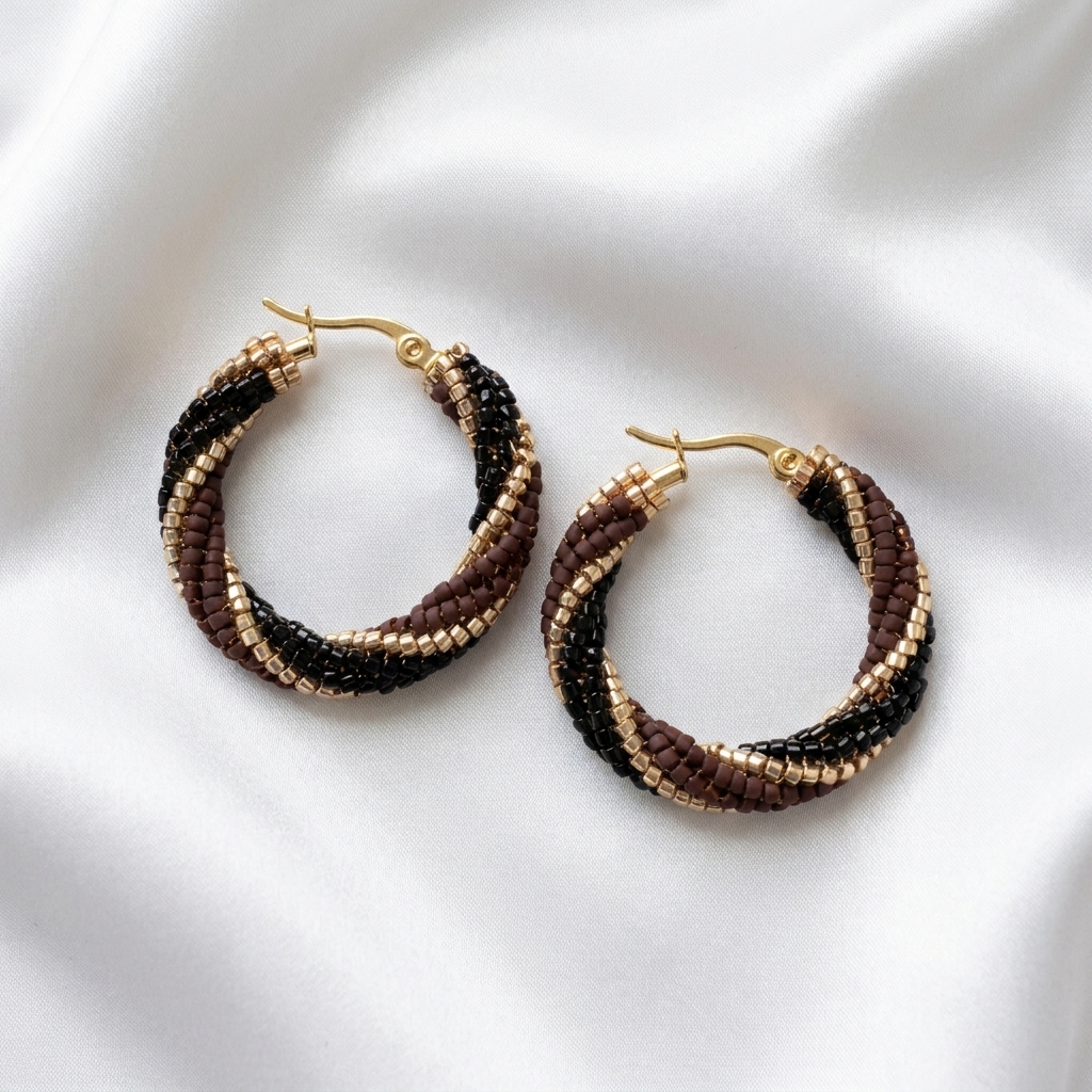 Miyuki Náušnice – Twisted Luxe Hoops black and brown