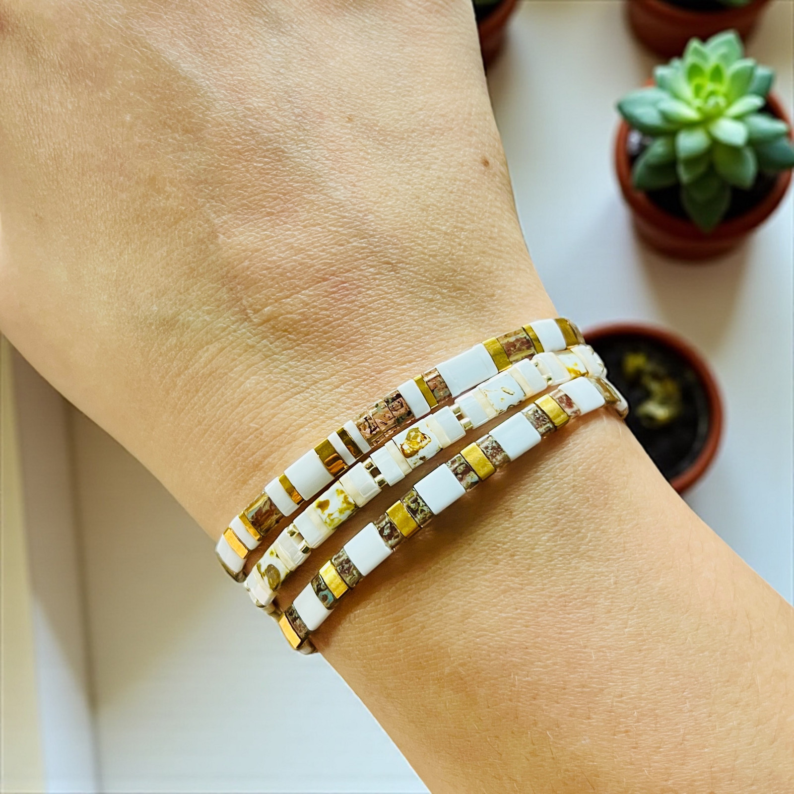 Sada Miyuki náramků White Shimmer